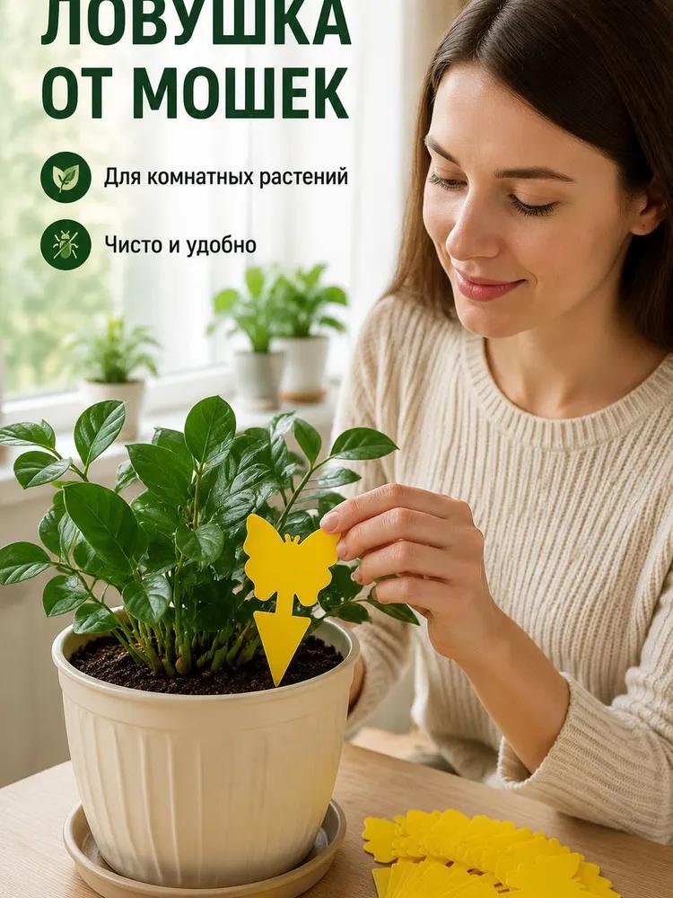 Sticky traps for midges 50 pcs, yellow glue traps for indoor plants, remedy for scyarids, flies and midges / in the form of a butterfly