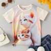 2024 Детская одежда Милые девушки мультфильм котенок графические футболки круглый вырез короткий рукав футболка топ для летней одежды ребенок девочка