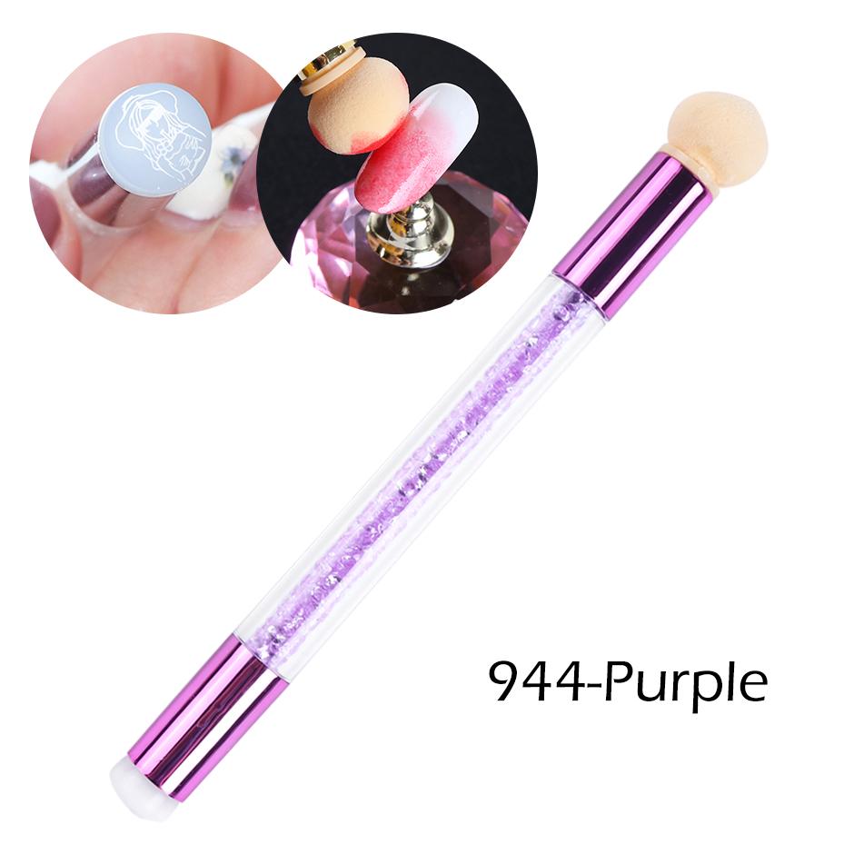 Double-Ended Nail Pen Nail Art Gradient Painting Sponge Silicone Nail Art Stamp Manicure Tool with Rhinestone Handle