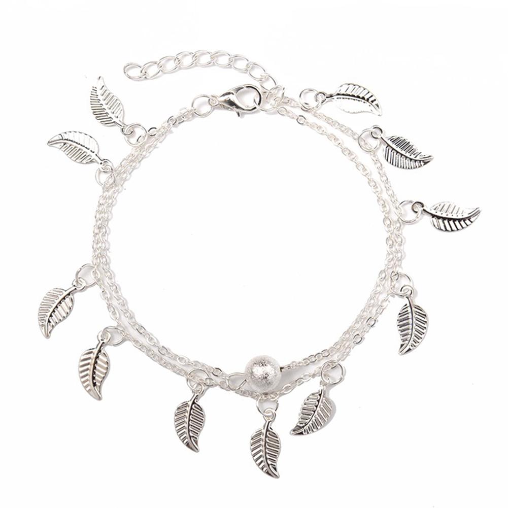 Women Double Chain Leaves Pendant Anklet Foot Bohemian Handmade Beads Anklets Foot Gothic Jewelry