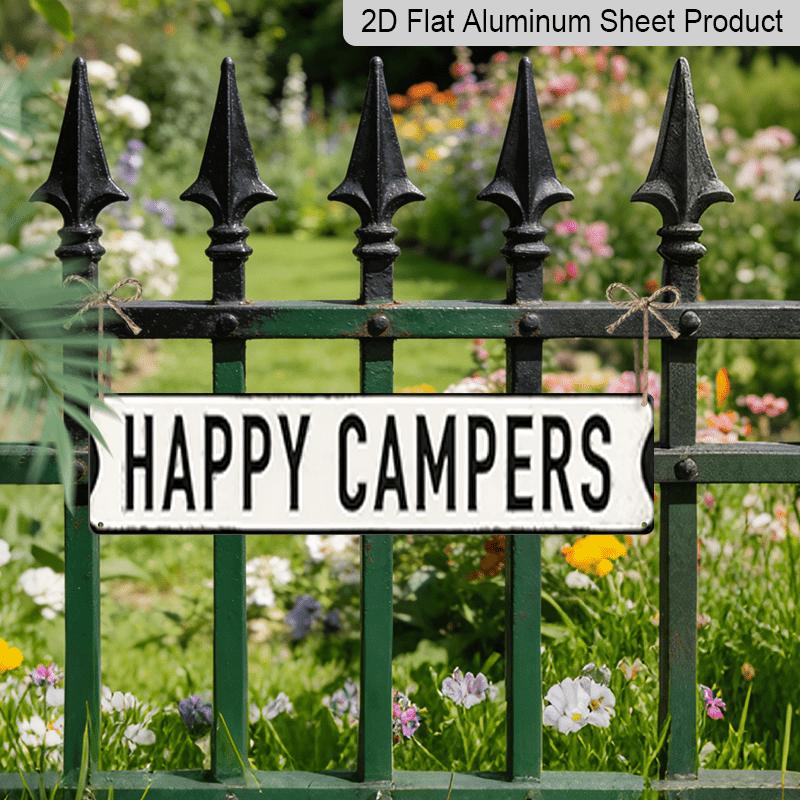 15.7×3.94inch Happy Campers Raised Metal Road Sign - Retro RV & Camper Van Aluminum Sign/decorative Sign, Heavy-Duty Camping Sign with Campfire