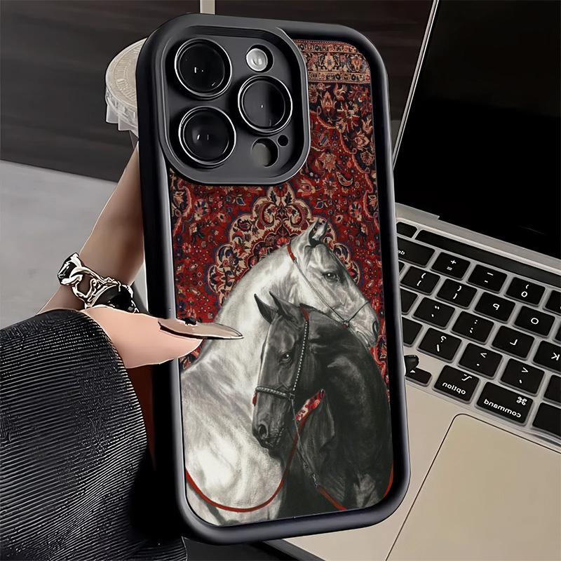 Чехол для телефона iPhone 17 Air 16E 15 16 Pro Max Эстетика Искусство Лошади Чехол 14 Plus 13 12 Mini Мягкий Силиконовый Fundas