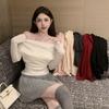 Spring Slim Fit Slash Neck Sexy Knitted Shirts for Women Fashion Long Sleeve Casual Off Shoulder Blouses Women Elegant Solid Vintage Shirt Tops 26150