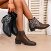 Foreign Trade New European and American Large-size Women's Boots Ethnic Style Pointed Head Thick Heel Zipper Fashion Boots Embroidered Short Boots Wo