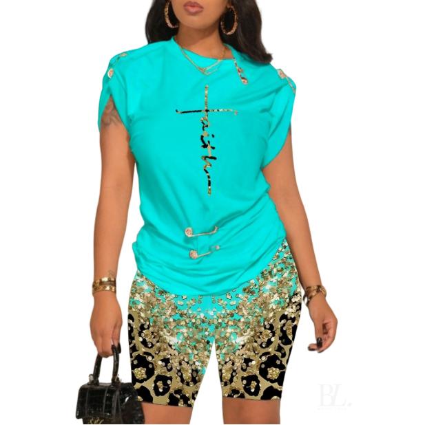 Летний комплект из свободного покроя с 3D-принтом, топ и шорты, повседневные комплекты из двух предметов одежды для женщин, спортивные костюмы