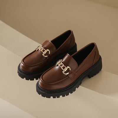 Женская обувь, женские модные туфли Мэри Джейн на плоской подошве с круглым носком, лоферы-оксфорды на платформе, повседневные женские туфли на каблуке с металлической цепочкой и пряжкой