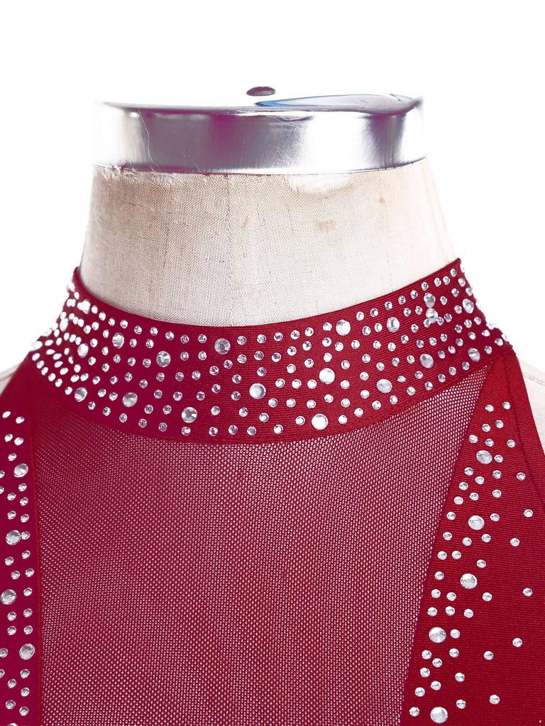 Женский трико для латиноамериканских танцев без рукавов, с прозрачными сетчатыми вставками, расшитый блестящими стразами и бахромой, костюм для танго