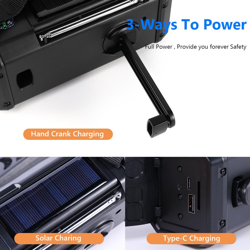 Аварийное радио на солнечной батарее Сигнал SOS Зарядка Type-C Аварийный Power Bank со светодиодным фонариком Лампа для чтения для кемпинга Радио