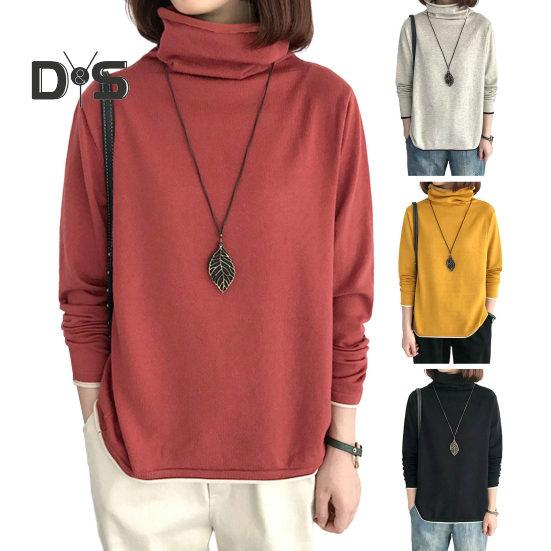 Women Top Stylish Pile Collar Solid Color T Shirts Soft Comfortable Long Sleeve Pullover for Autumn Winter