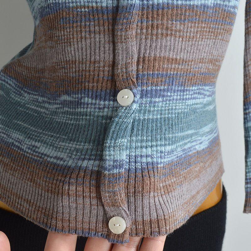 Autumn and Winter New Contrast Color Stripe Square Collar Pullover Knit Women Clothes Women Clothes Slim Fit Slimming Bottoming Shirt Long Sleeve Top