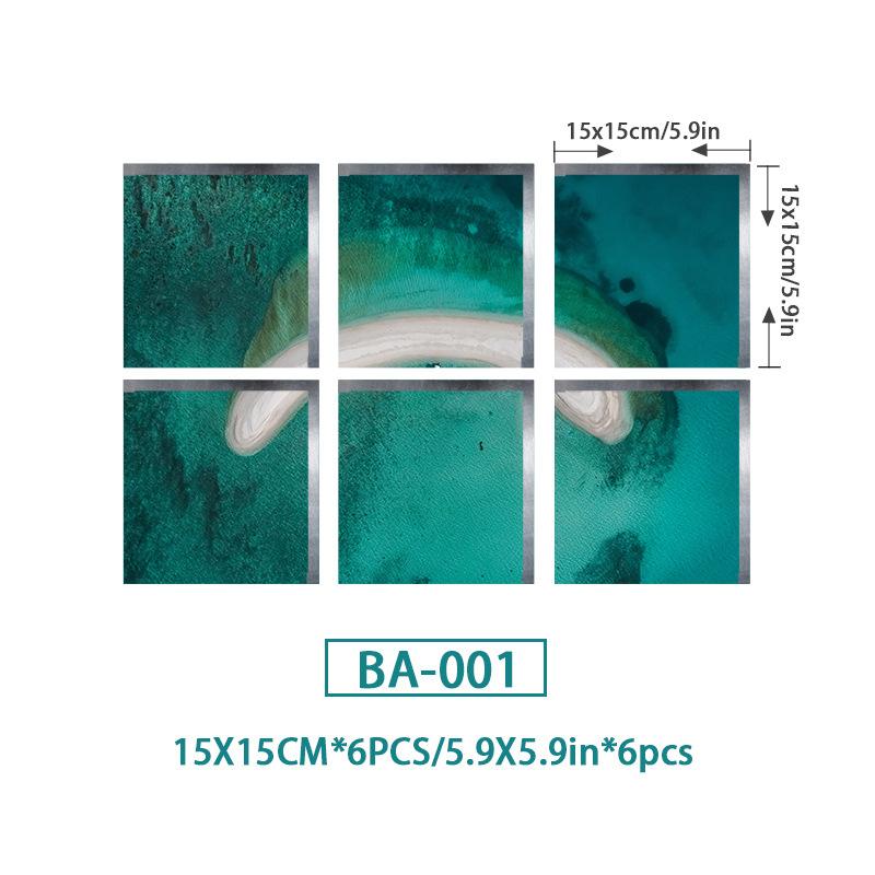 6PCS Ocean Wave Bathtub Sticker Non-slip Waterproof 3D Effect Self-adhesive Bathroom Decal PVC Removable Decorative Mural 15x15cm