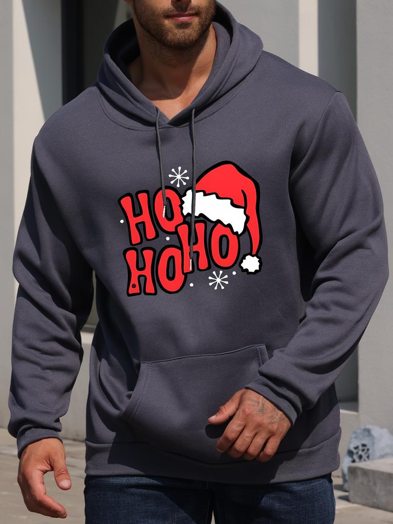 Men'S New Individual Christmas Hat Print Casual Sweatshirt Fashion Drawstring Hoodie Versatile Long Sleeve Hooded Sweatshirt