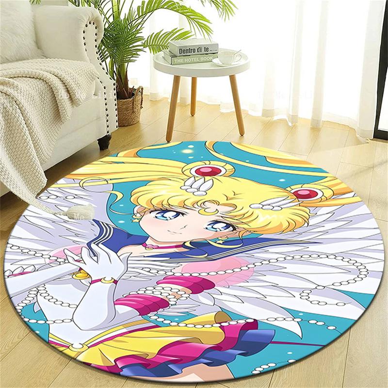 1pc Sailor Moon Print Round Carpet Chair Round Carpet Suitable for Bedroom Living Room Home Decorative Carpet