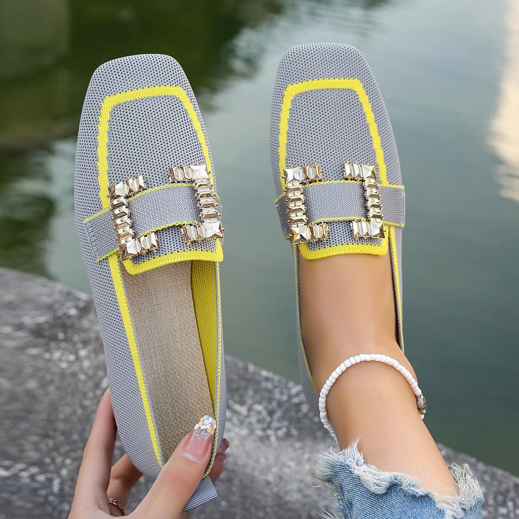 Модные женские балетки с квадратным носком, вязаные, дышащие, модные лоферы, слипоны, легкие кроссовки, женская дизайнерская обувь класса люкс