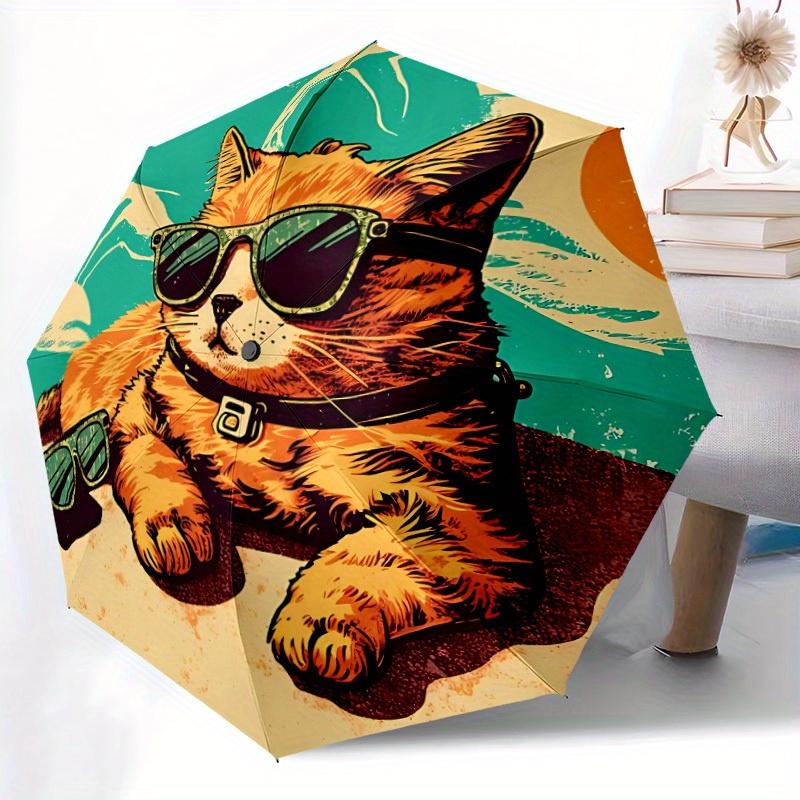1pc Sunglasses Beach Cat Automatic Open/close Umbrella, 8-Rib sturdy structure, Portable Travel Umbrella, Parties, Everyday Use, 13161