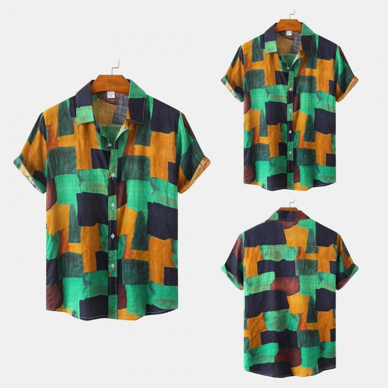 Men's floral short-sleeved shirt, men's youth men's shirt 1116 spring and summer new short-sleeved shirt, men's