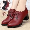 Leather Soft Sole Middle-aged Women's Deep Mouth Single Shoes Spring and Autumn Middle-heeled Middle-aged and Elderly Leather Shoes Comfortable