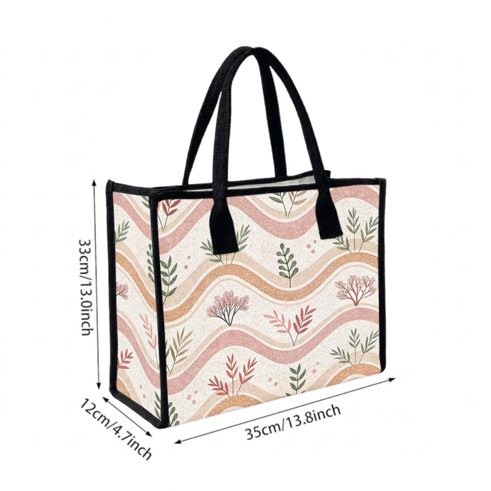 Boho Botanical Print Casual Tote Bag Fashion Large Capacity Daily Handbag