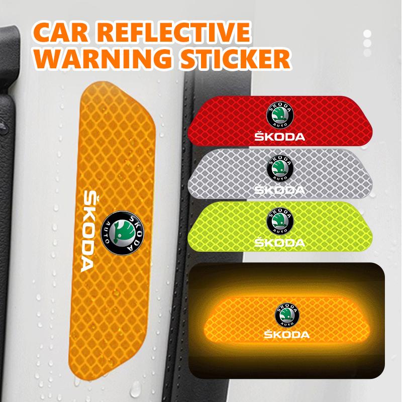 AAFO1 For Skoda Night Reflective Car Door Sticker Safety Warning Reflector Tape Decal Accessories S Kodiaq Octavia 2 3 Yeti Karoq