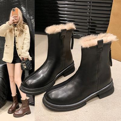 Коричневые ботинки Мартин женские осенне-зимние новые бархатные зимние ботинки с утолщенной хлопковой подкладкой короткие ботинки