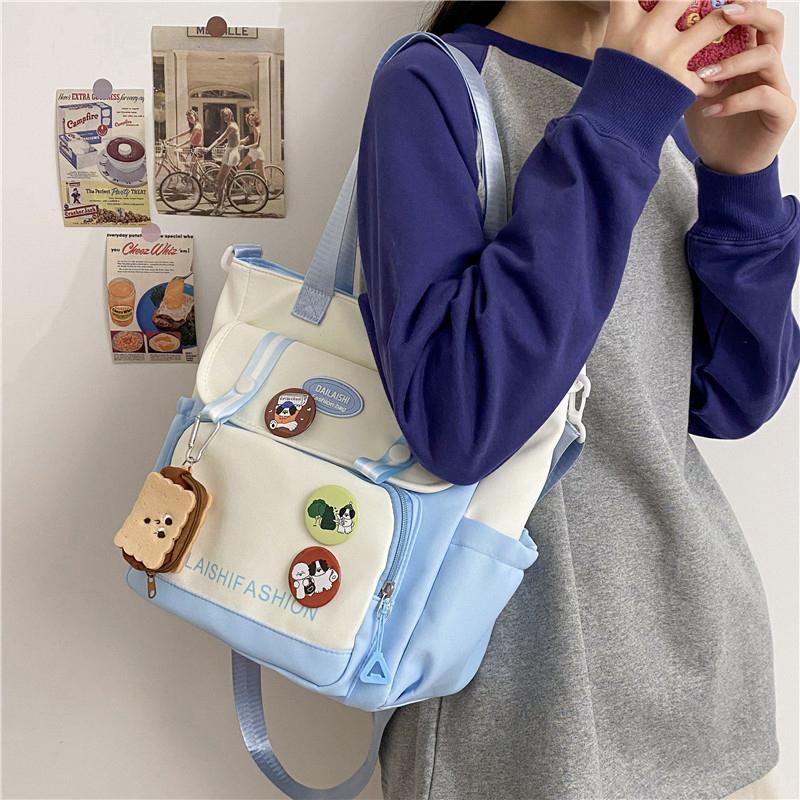 Oxford Shoulder Bag Cute Tote Bag Cartoon Handbag & Purse Pendant Badge Decor Crossbody Bags For Women