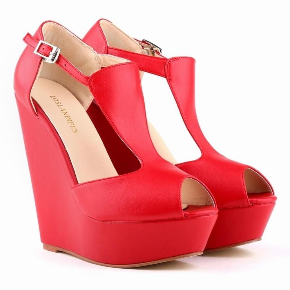 Women Sexy Sandals T-Strap Open Toe Shoes Matte Elegant Wedge Platform Pumps High Heels Shoe