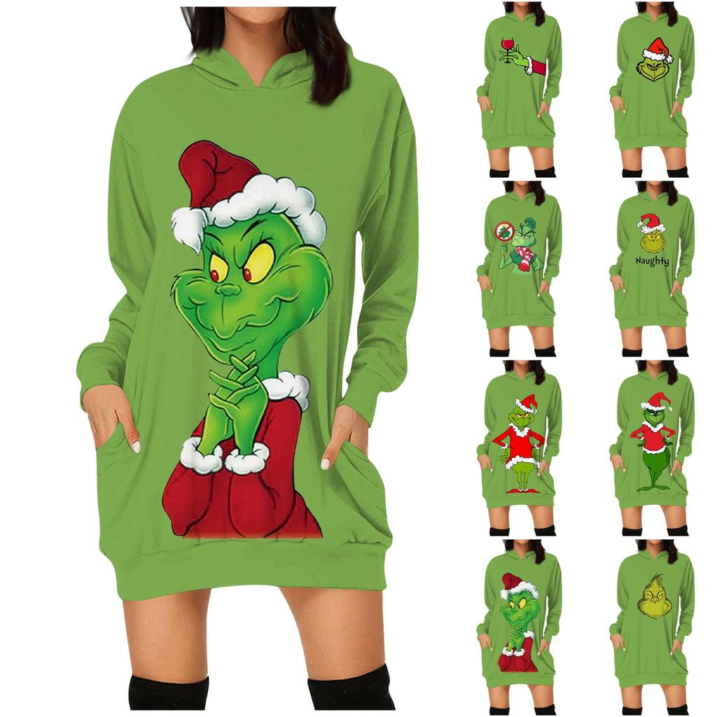 Women's Fashion Christmas Print Pockets Long Sleeve Hoodies Pullover Sweatshirts