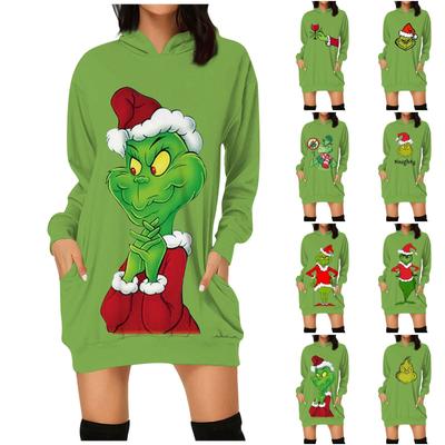 Женская мода Рождественский принт Карманы Толстовки с длинными рукавами Пуловеры Толстовки