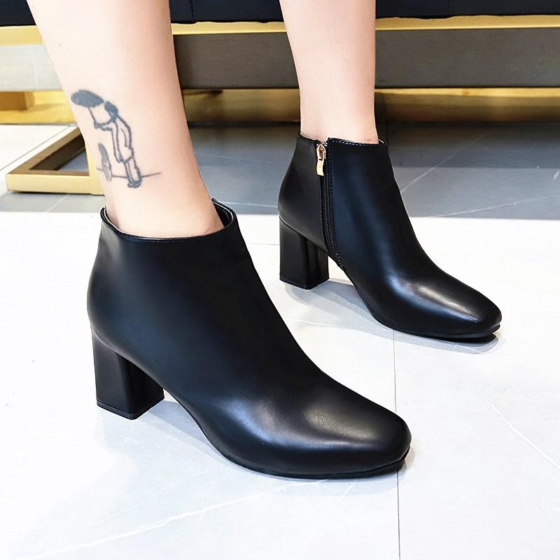 Ботинки женские 2024 короткие ботинки весна и осень высокие каблуки ботильоны кожаные ботинки толстый каблук боковая молния женские ботинки