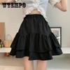 Skirts for Women Ruffled A-line Skirt Female Summer Thin Tutu Skirts Solid Color Preppy Style Elastic High Waist Casual Skirt