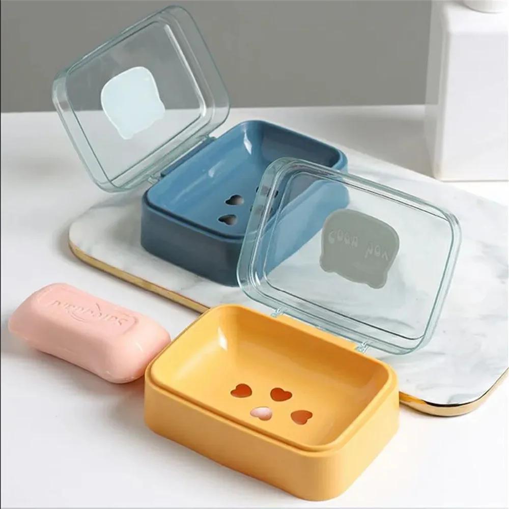 Bathroom Soap Dish With Lid Home Plastic Box Keeps Dry Soap Dish Travel Portable Tray Dish Storage Soap Container