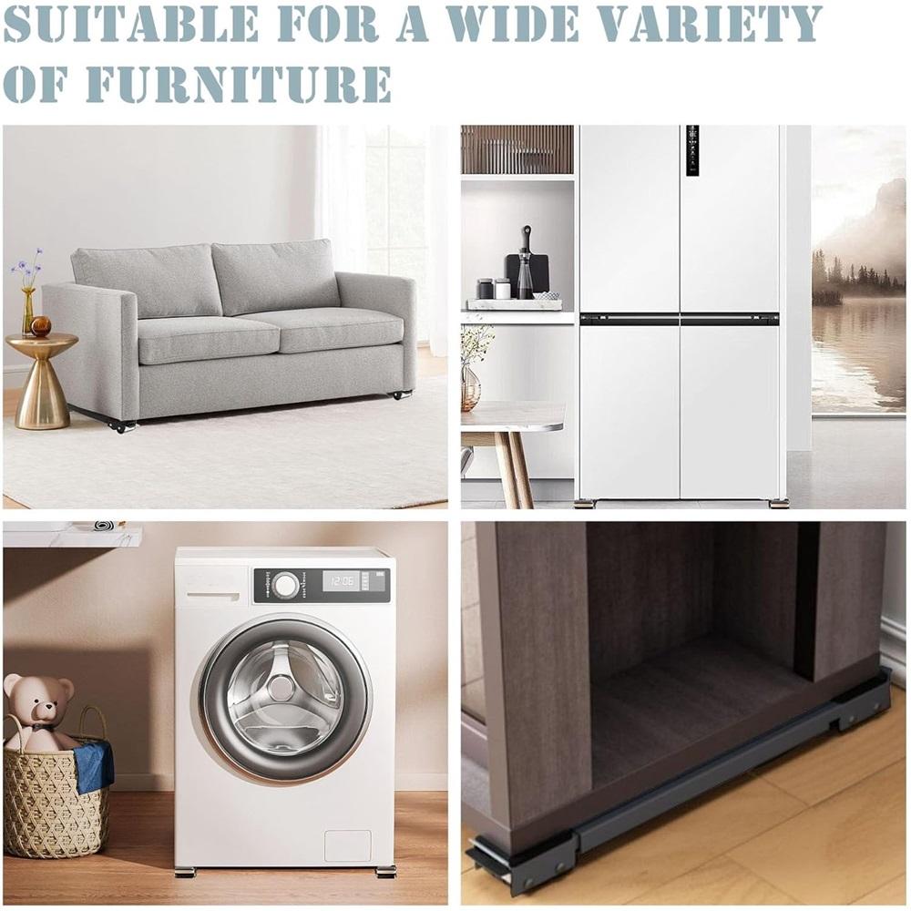 Adjustable heavy-duty appliance caster wheels, furniture moving wheels with brakes, washing machine wheels, load capacity 660 lbs
