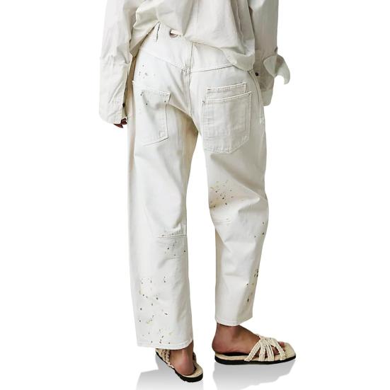 Women's Wide Leg Barrel Jeans Low Rise Drawstring Denim Ankle Pants Elastic