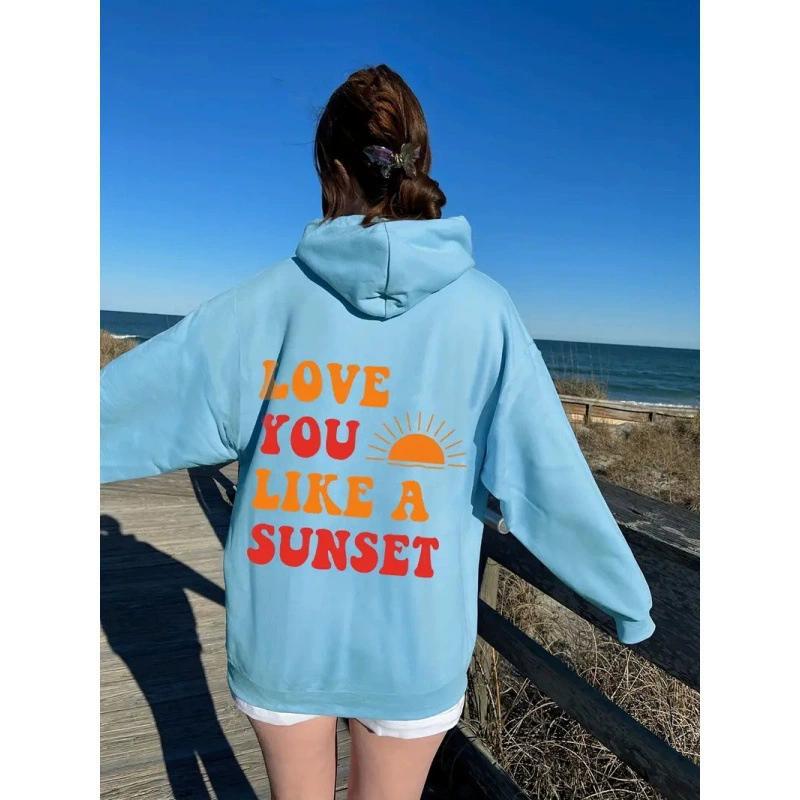 European Print Hawaiian Hibiscus Large Drop Shoulder Sleeves Threaded Hoodie Trendy and Fashionable Hooded Hoodie Top