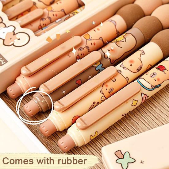4 Pcs Erasable Gel Pens Cartoon Capybara Pattern Retractable Erasable Pen Clicker 0.5mm