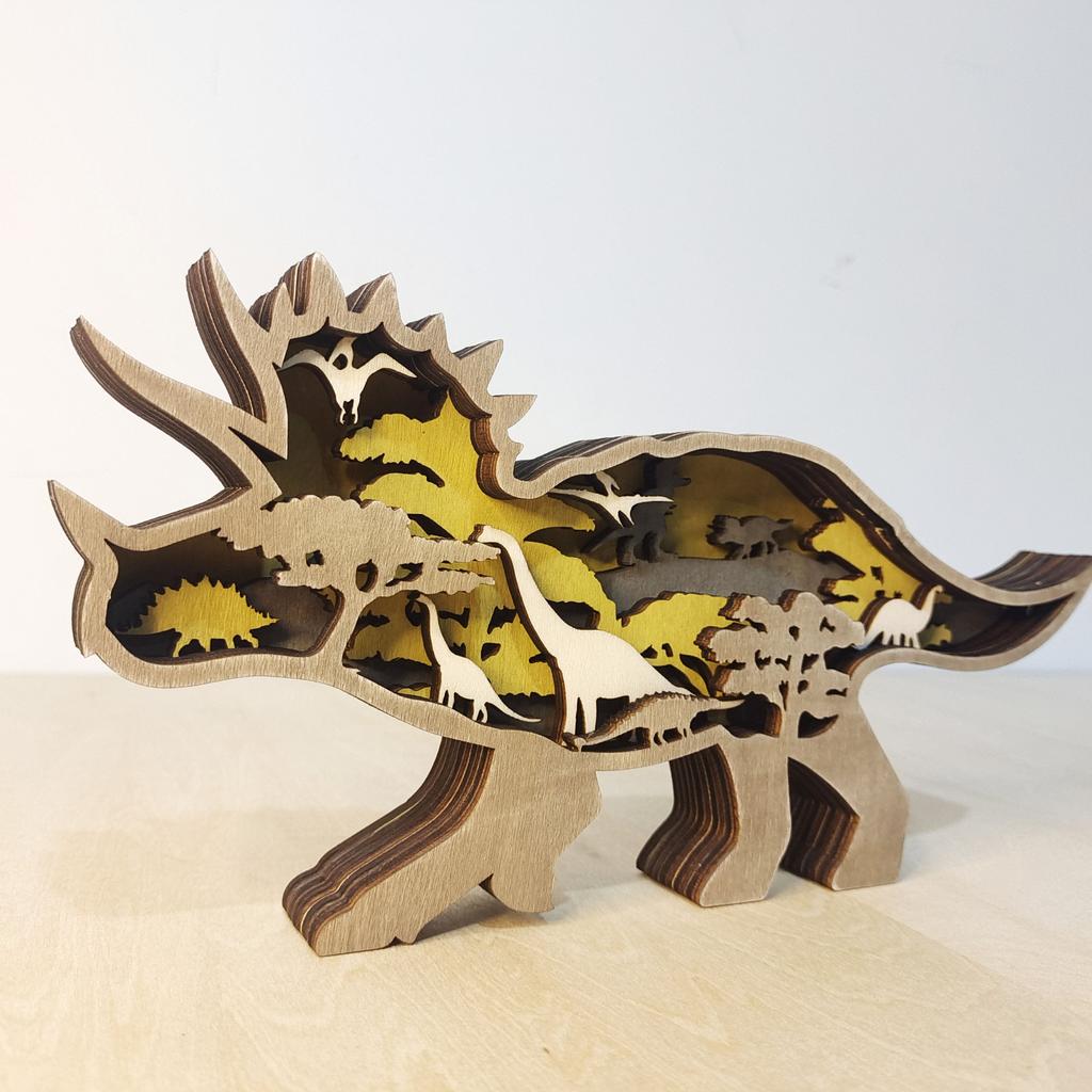 New Wood Carving Dinosaur Crafts Creative Home Decoration Wooden Multi-layer Hollow Dinosaur Ornaments