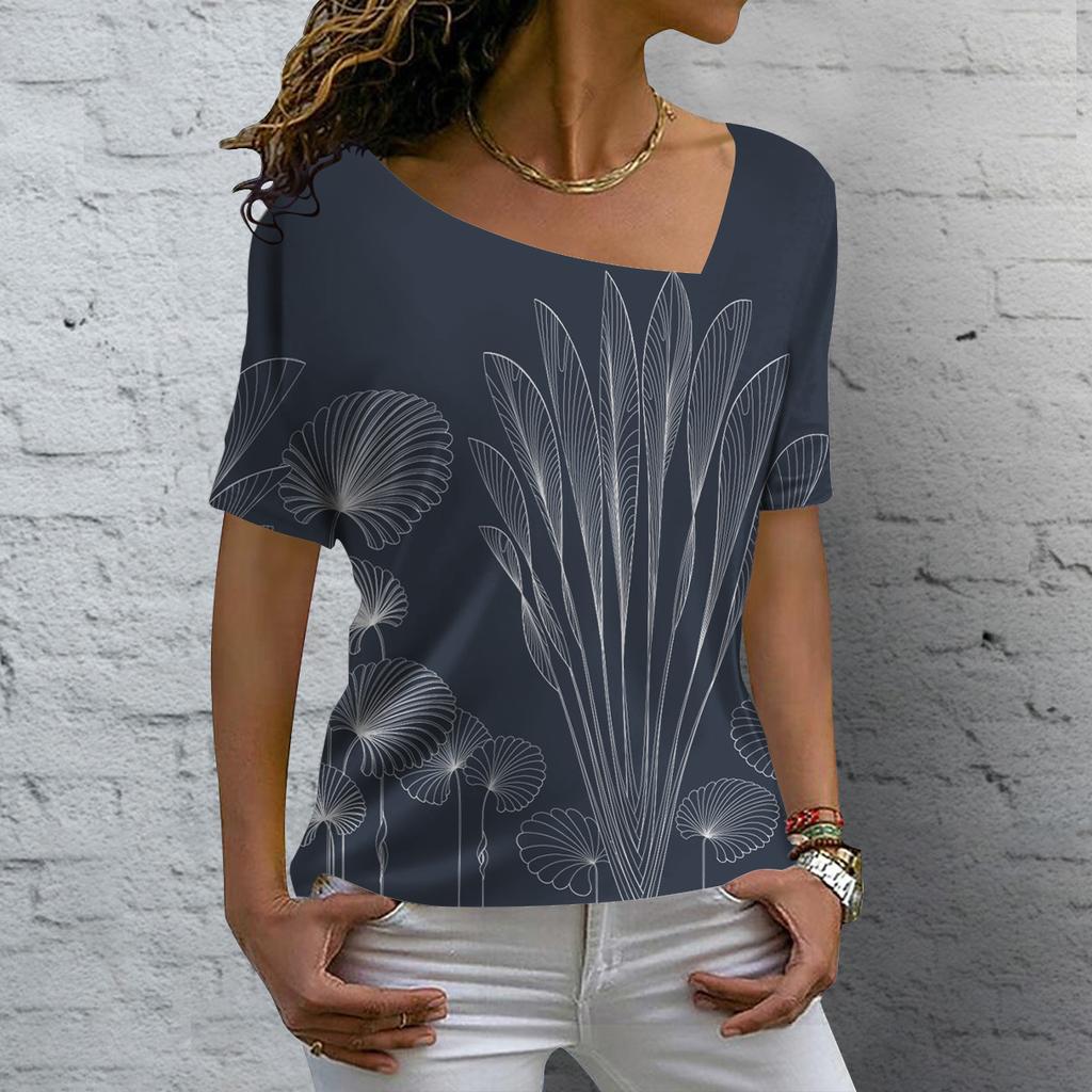 Футболка с цветочным принтом 3D, летняя женская футболка с нестандартным V-образным вырезом, ретро-футболка в стиле Харадзюку с коротким рукавом, свободные топы Y2k