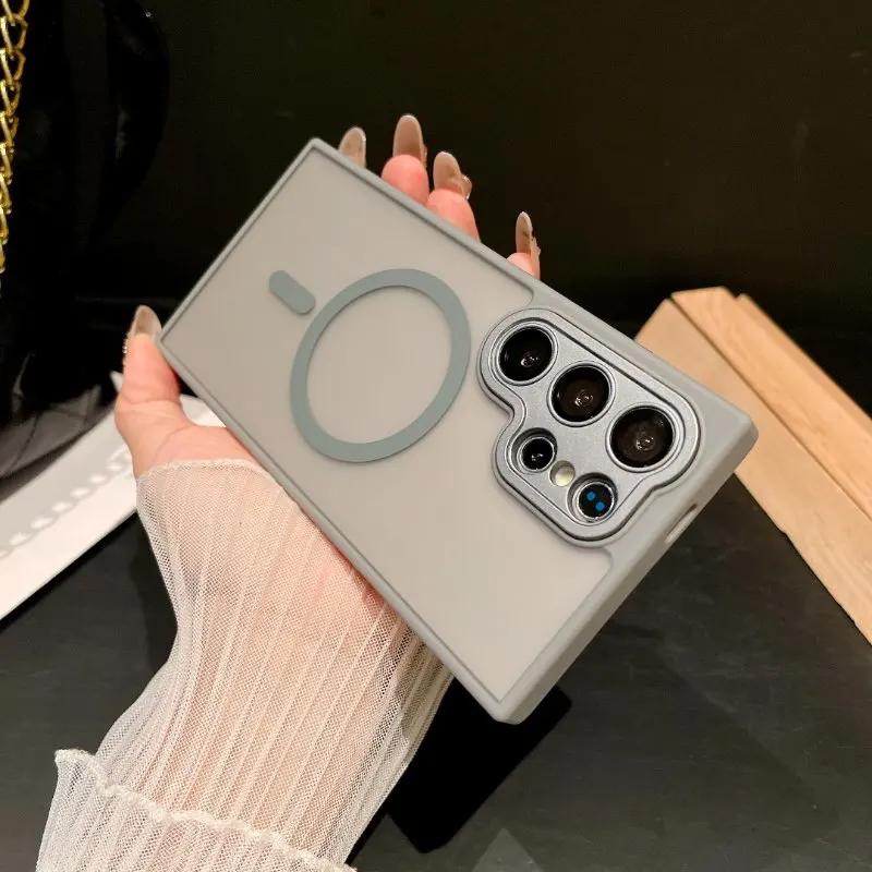 Магнитный Роскошный Матовый Полупрозрачный Бронированный Противоударный Чехол Для Samsung Galaxy S25 S24 S23 Ultra Plus Чехол с Поддержкой Беспроводной Зарядки Magsafe