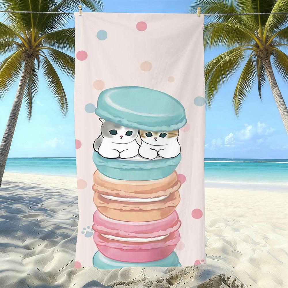 Cute Kitten Printed Microfiber Sand-Free Beach Towel Quick Dry Absorbent Bath Towel