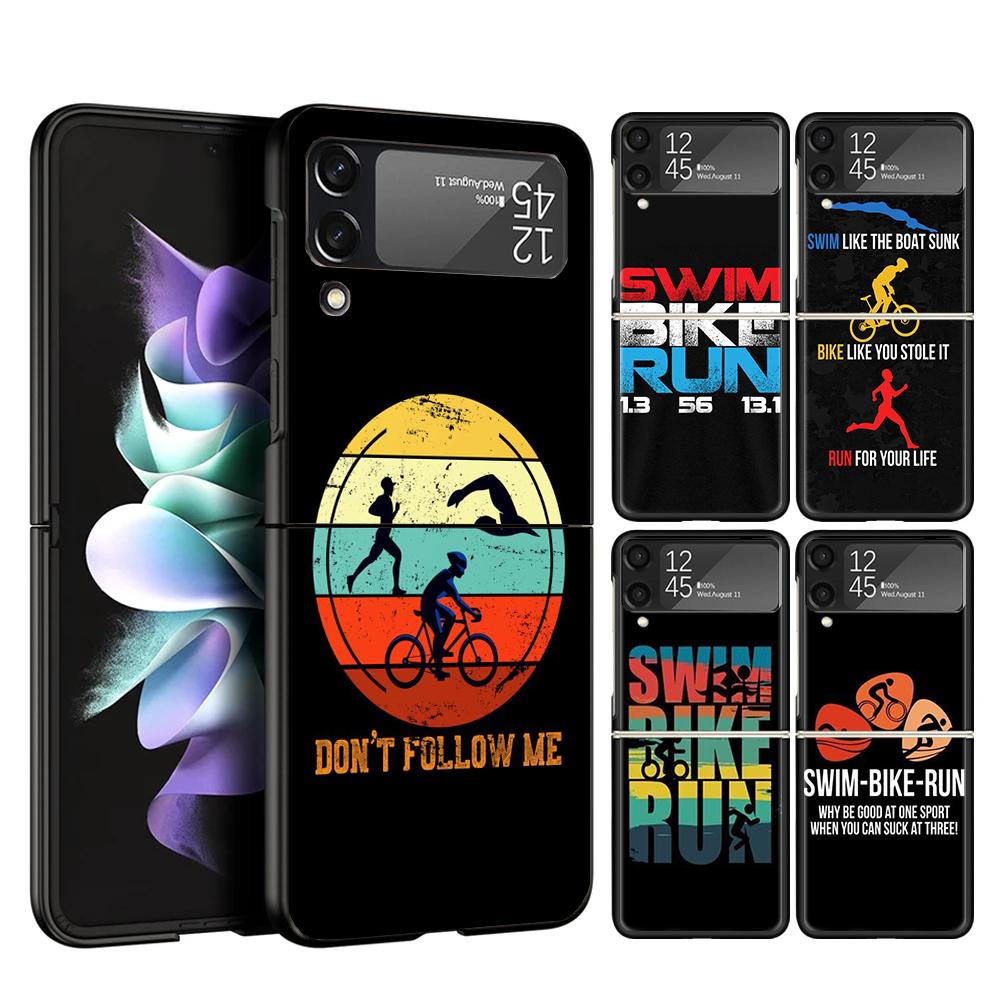 Triathlon Swim Bike Run Phone Case For Samsung Galaxy Z Flip 7 6 5 4 3 5G Cover ZFlip7 ZFlip6 ZFlip4 ZFlip5 ZFlip3 Coque Fundas