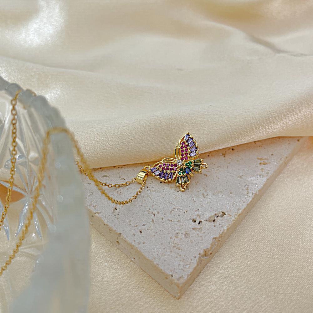 OPK Многоцветная цепочка на ключицу в виде бабочки, модное ожерелье из нержавеющей стали для девочек