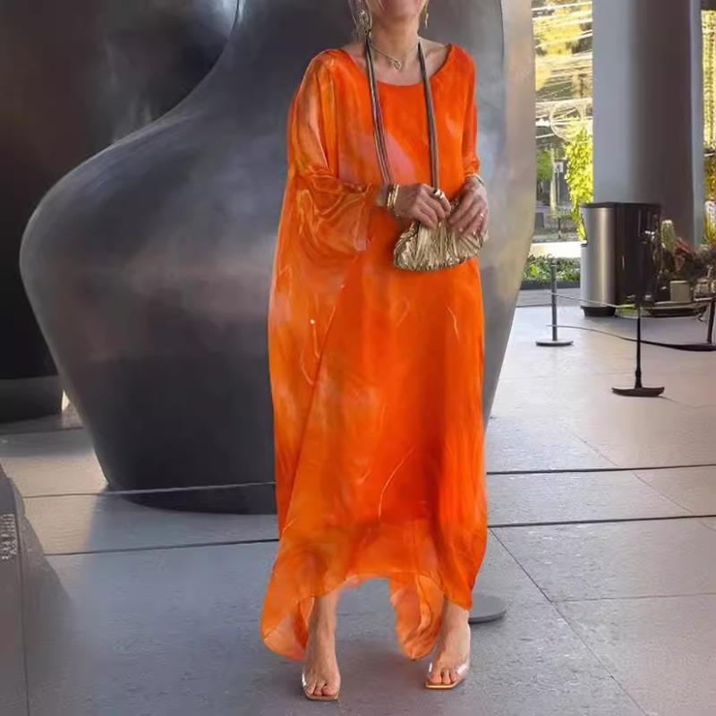 Летнее элегантное бохо шифоновое платье с цветочным принтом для женщин с круглым вырезом и коротким рукавом, свободные длинные платья