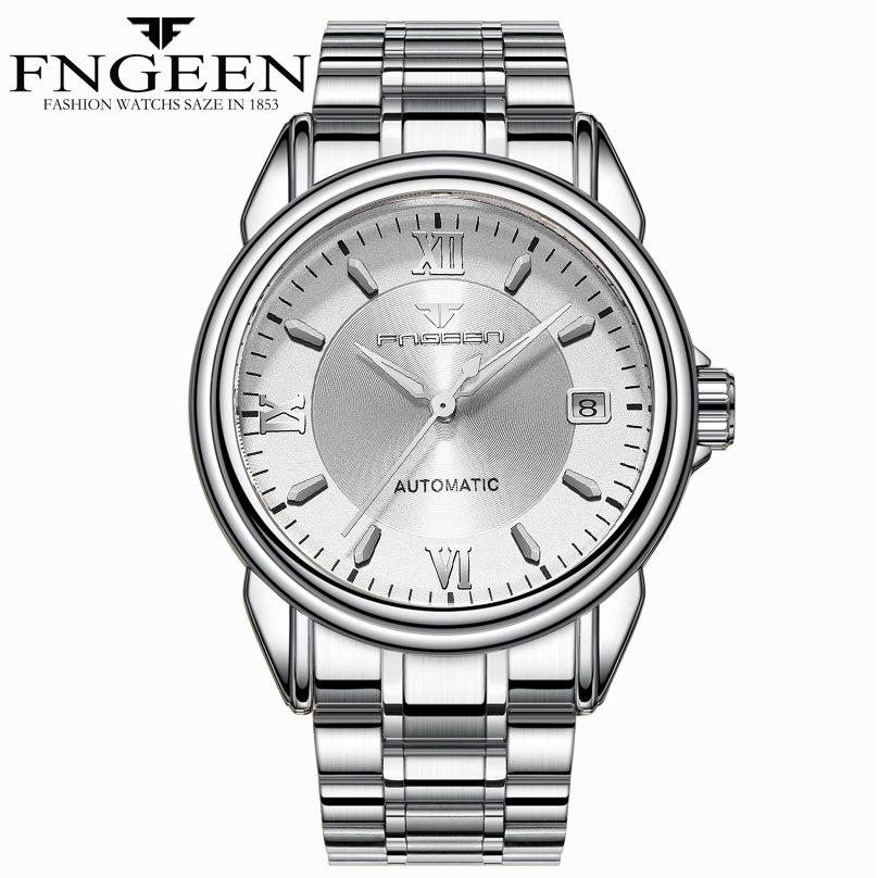 Часы FNGEEN, мужские часы, автоматические полые механические часы, часы из нержавеющей стали, деловые водонепроницаемые повседневные мужские часы с датой