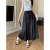 DX~~New Design Feeling Bow Tie Satin Pleated Skirt, Spring and Summer High Waisted Slim A-line Skirt