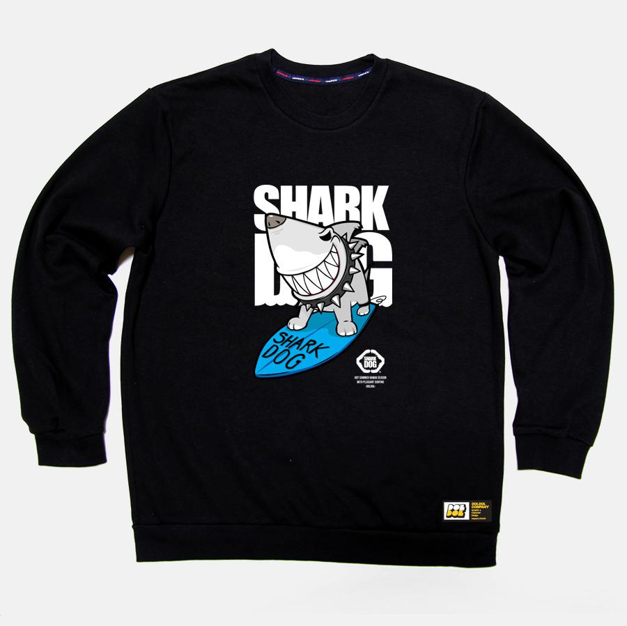 DOLDOL Shark-Dog-Mtm-19 Shark Dog Surfing Hawaii Character Graphic Design Sweatshirt Long Sleeve