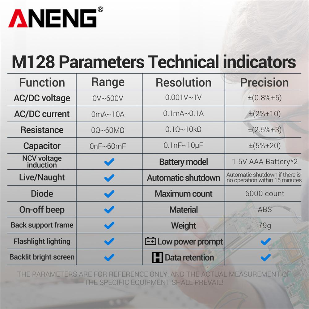 New Multifunction Mini Multimeter ANENG M128 6000 Count AC/DC Voltage Current Resistance Capacitor NCV Voltage Induction Tester Tool Electrical Tools