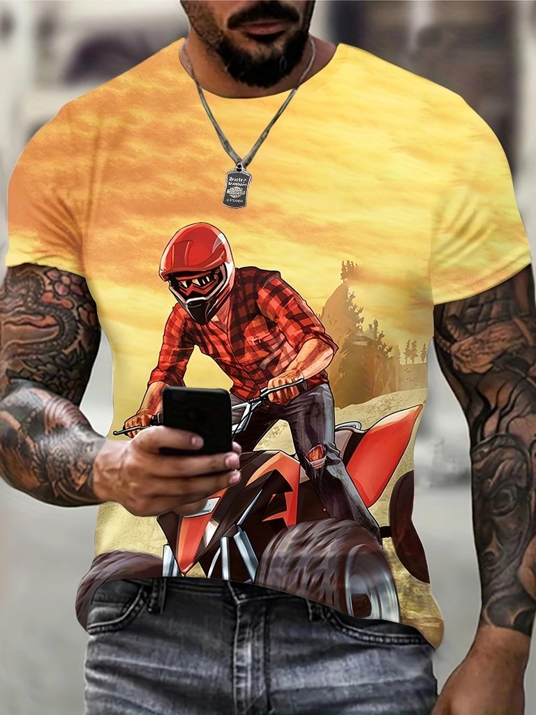 Футболка для мужчин, футболки с 3D принтом мотоцикла, летняя футболка большого размера, мужские топы с короткими рукавами, мужская одежда, уличная одежда