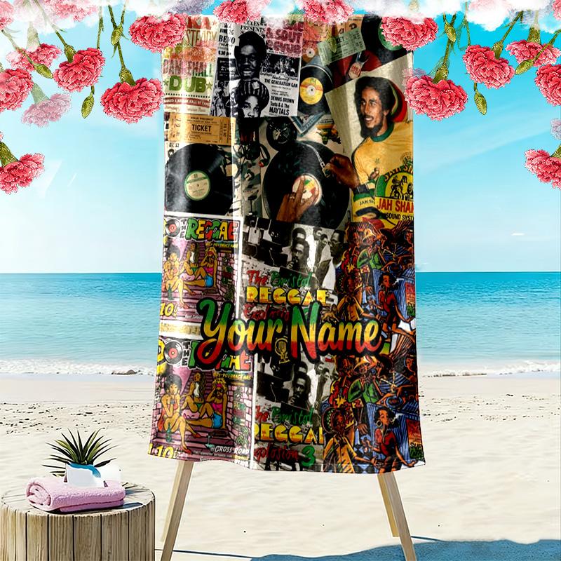 Name Custom Bob Marley Print Beach Towel, Large Soft Quick Dry Towel for Beach Camping Swimming
