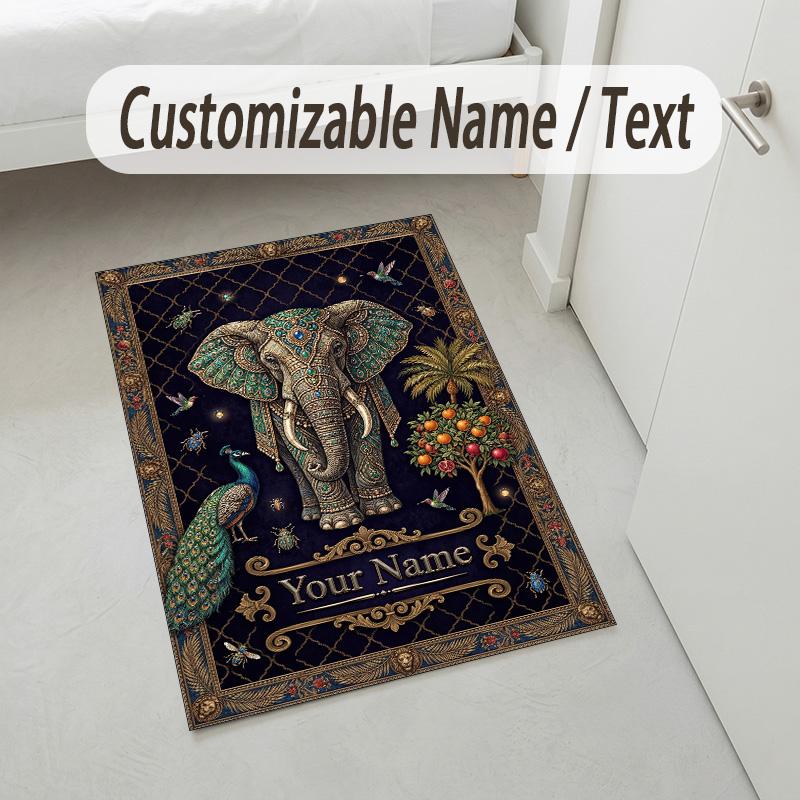 Elegant Deer Nature Theme Soft Crystal Velvet Rug Custom Name & Text Print Non Slip Floor Rug for Bedroom Living Room