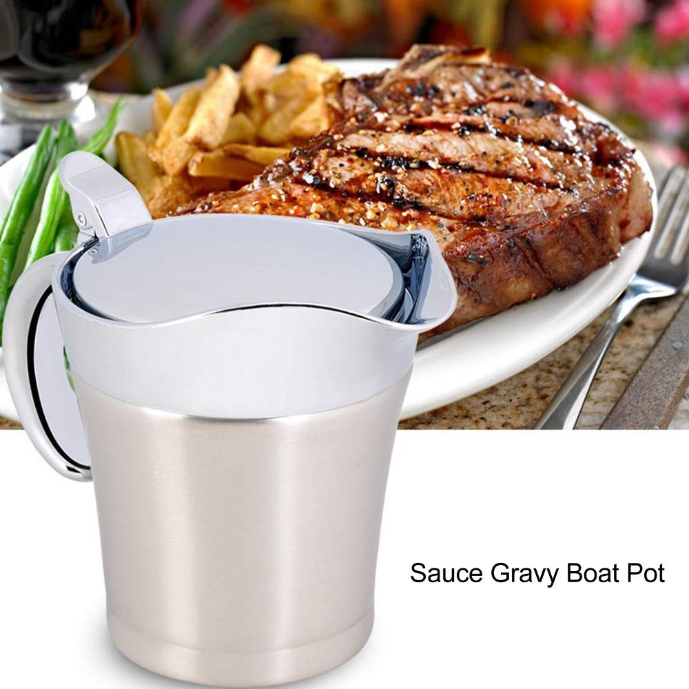 304 Stainless Steel Gravy Boat Double Wall Insulated Sauce Storage Container Sauce Jug Home Use